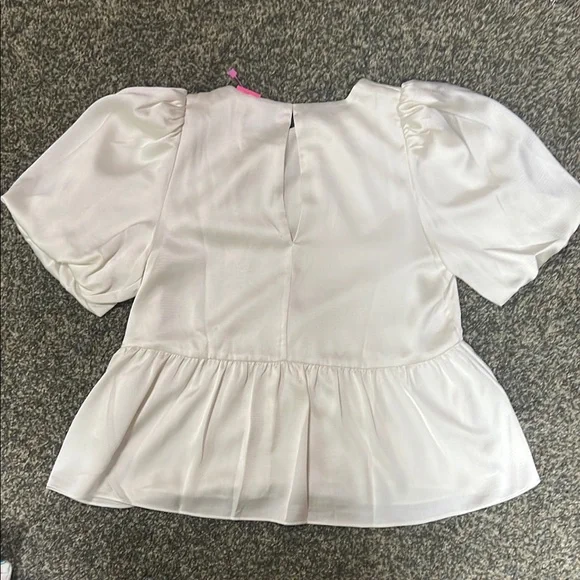 Lilly Pulitzer White Peplum Blouse with Puff Sleeves - Picture 5 of 6